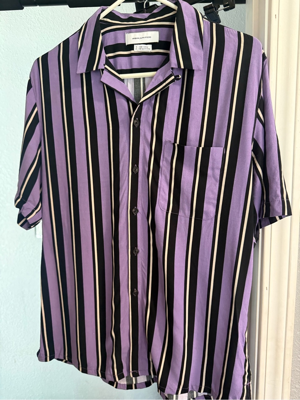 Urban Outfitters Lavender, Black & Cream Vertical Stripe Button-Up Shirt